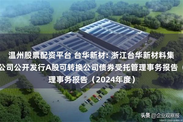 温州股票配资平台 台华新材: 浙江台华新材料集团股份有限公司公开发行A股可转换公司债券受托管理事务报告(2024年度)