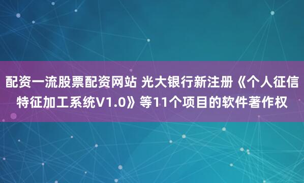 配资一流股票配资网站 光大银行新注册《个人征信特征加工系统V1.0》等11个项目的软件著作权