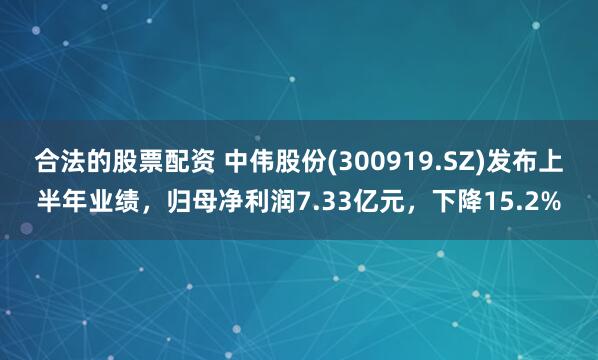 合法的股票配资 中伟股份(300919.SZ)发布上半年业绩,归母净利润7.33亿元,下降15.2%