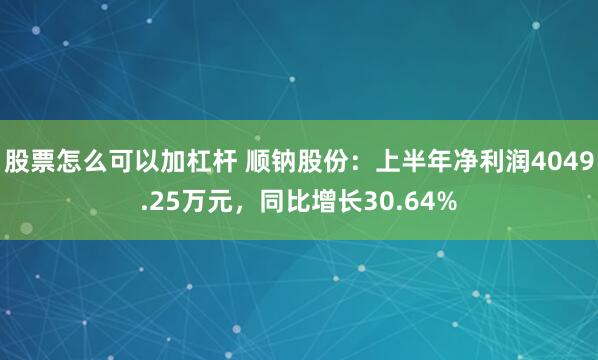 股票怎么可以加杠杆 顺钠股份:上半年净利润4049.25万元,同比增长30.64%