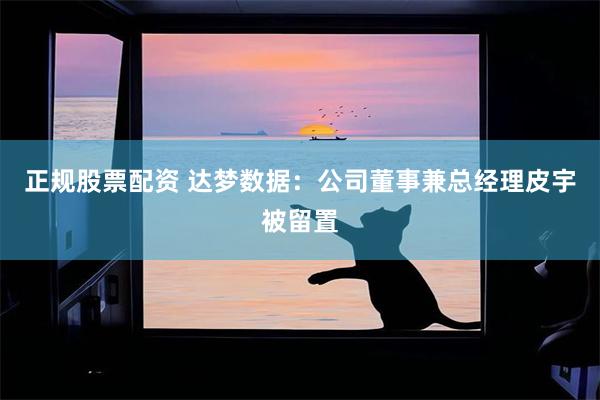 正规股票配资 达梦数据:公司董事兼总经理皮宇被留置